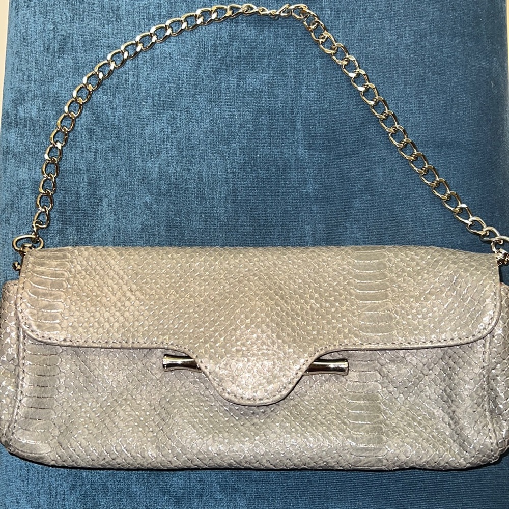 NWOT Elaine Turner evening clutch bag snakeskin print with silver chain strap.